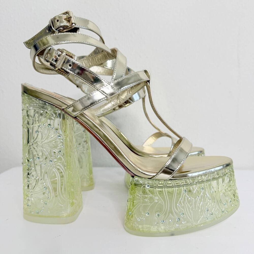 Christian Louboutin Yazefine Red Bottom Platform Metallic Sandals Gold Size 37 - Picture 6 of 12